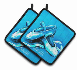 Ballet Pair of Pot Holders (Color: Ballet Shoes Aqua Blue, size: 7.5 x 7.5)