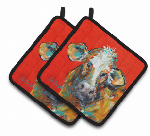 Cow Pair of Pot Holders (Color: Cow Caught Red Handed Too, size: 7.5 x 7.5)