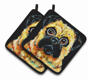 Dog Pair of Pot Holders (Color: Pug It Out, size: 7.5 x 7.5)