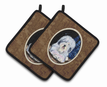 Starry Night Old English Sheepdog Pair of Pot Holders (size: 7.5 x 7.5)