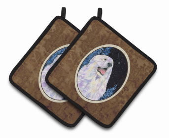 Starry Night Great Pyrenees Pair of Pot Holders (size: 7.5 x 7.5)