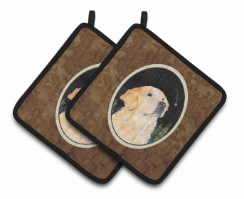 Starry Night Golden Retriever Pair of Pot Holders (size: 7.5 x 7.5)