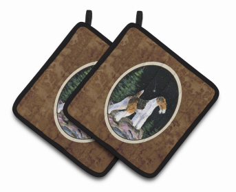 Starry Night Fox Terrier Pair of Pot Holders (size: 7.5 x 7.5)