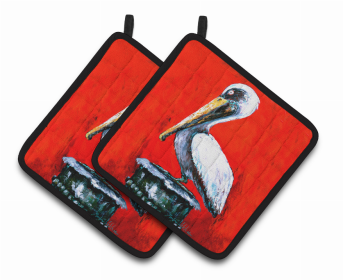 Pelican Pair of Pot Holders (Color: Bird - Pelican Red Dawn, size: 7.5 x 7.5)