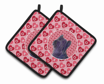 Dog Valentine's Day Portrait Pair of Pot Holders (Color: Hearts Love, size: 7.5 x 7.5)