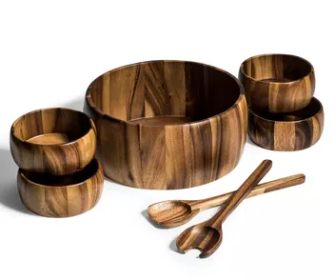 7 Piece - X-Large Salad Bowl with Servers and 4 Individuals (size: )